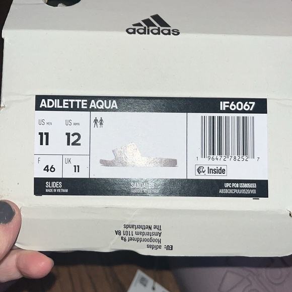 Adidas Slides-never worn! NWT! Men’s size 11/12- gray/light purple neutral color - Picture 7 of 7